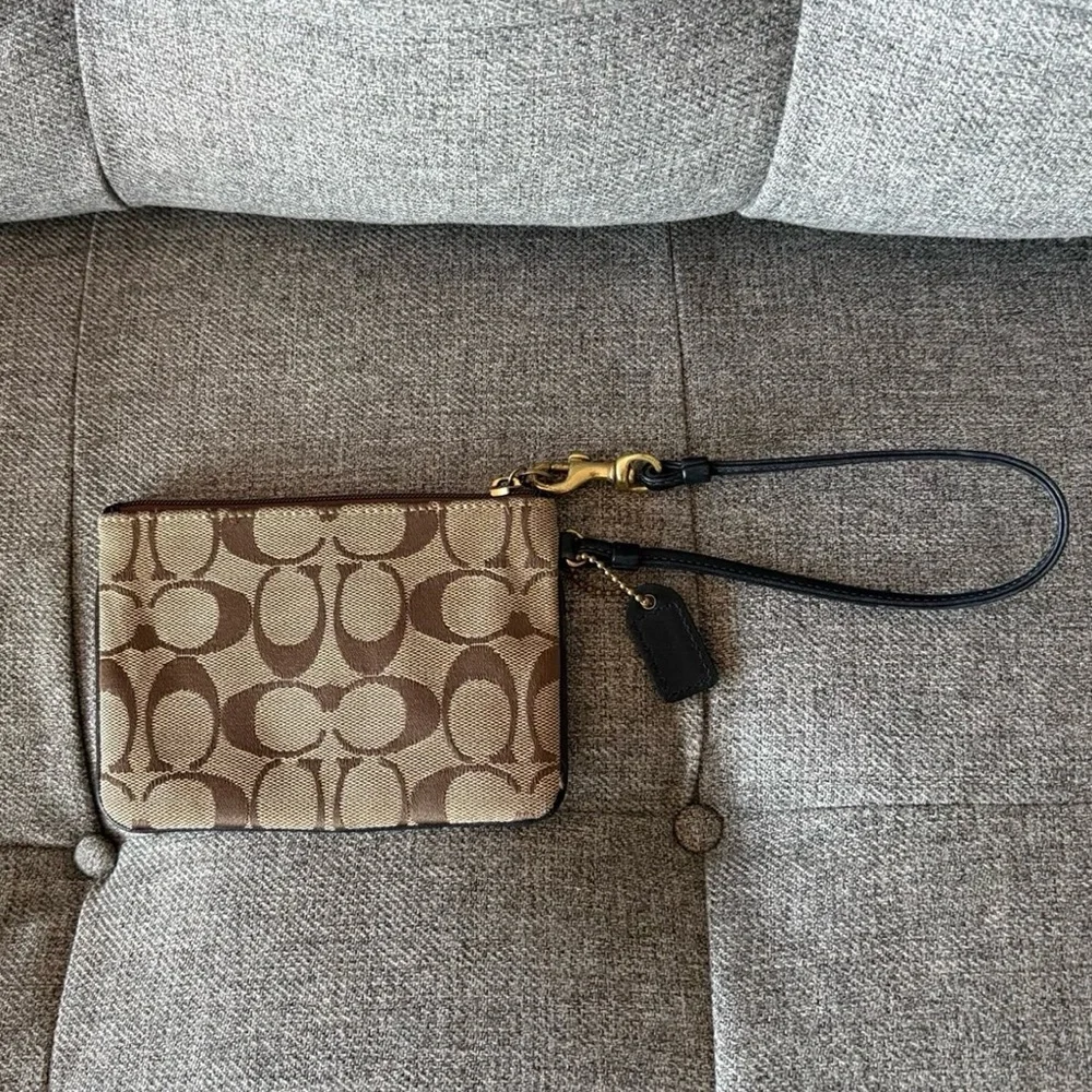 Vintage Coach Signature Canvas Wristlet Tattersall Plaid Lining Brown Y2K Rare - Picture 6 of 6